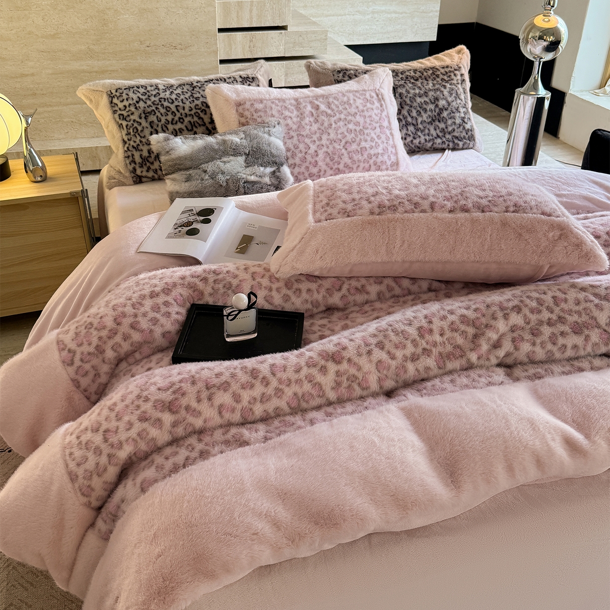 91家纺网 家纺一手货源 找家纺 （总）水云缦 2025新款水貂绒豹纹四件套