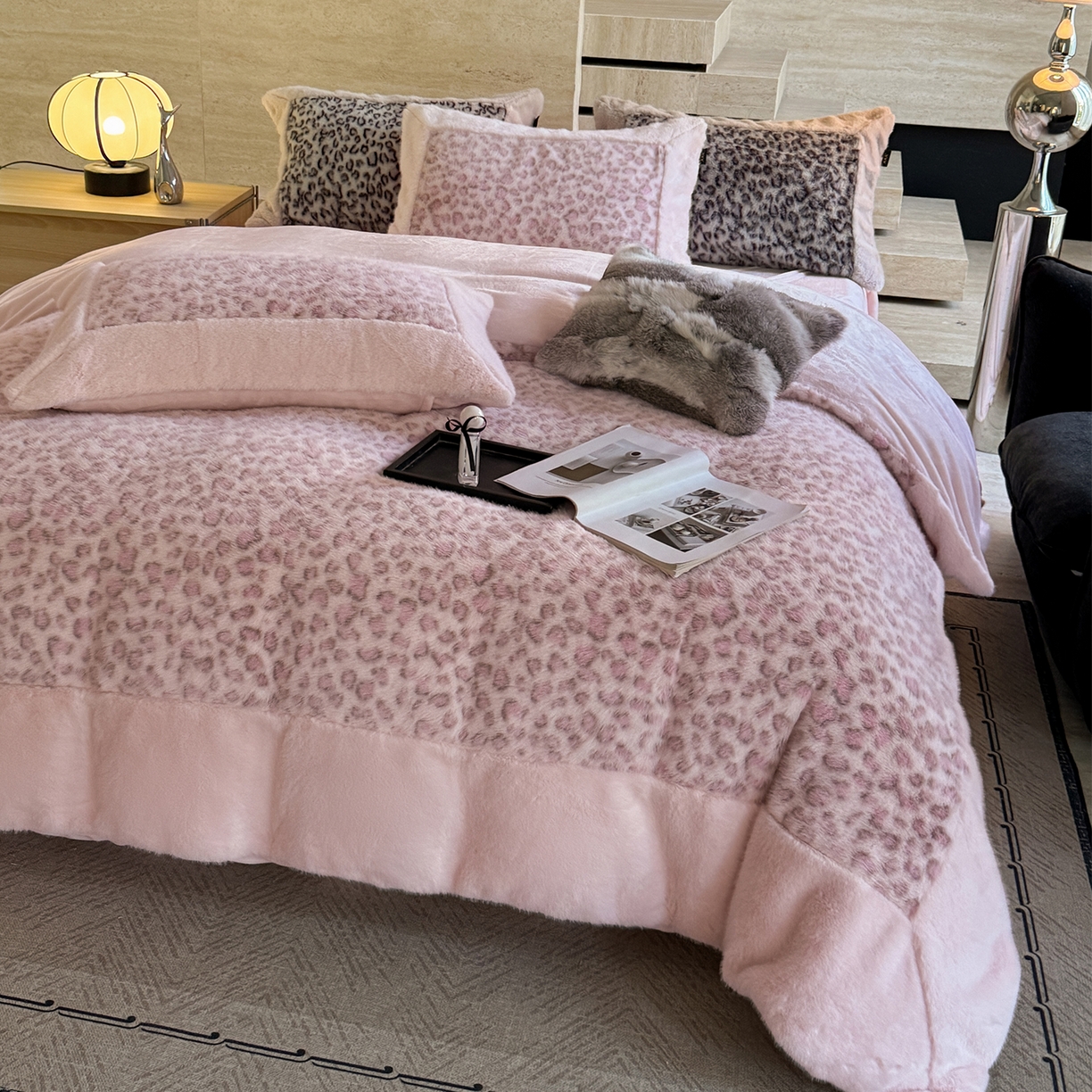 91家纺网 家纺一手货源 找家纺 （总）水云缦 2025新款水貂绒豹纹四件套