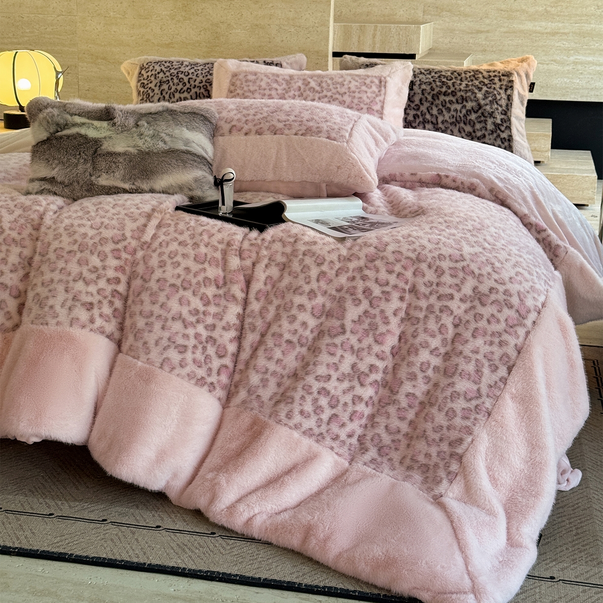 91家纺网 家纺一手货源 找家纺 （总）水云缦 2025新款水貂绒豹纹四件套