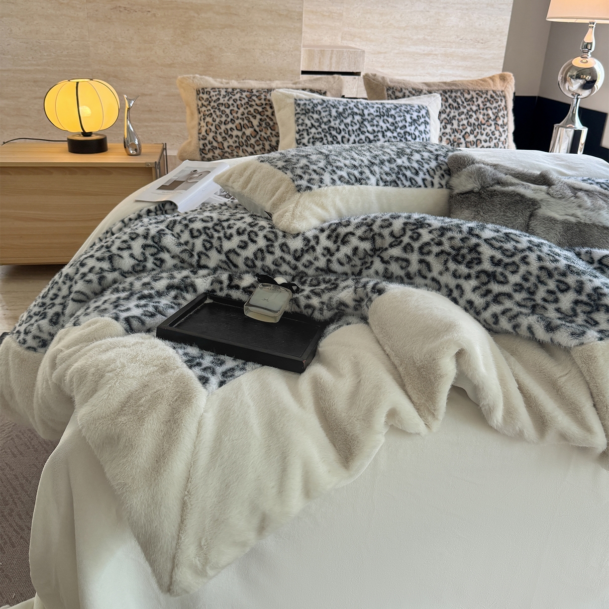 91家纺网 家纺一手货源 找家纺 水云缦 2025新款水貂绒豹纹四件套 豹纹-雪豹