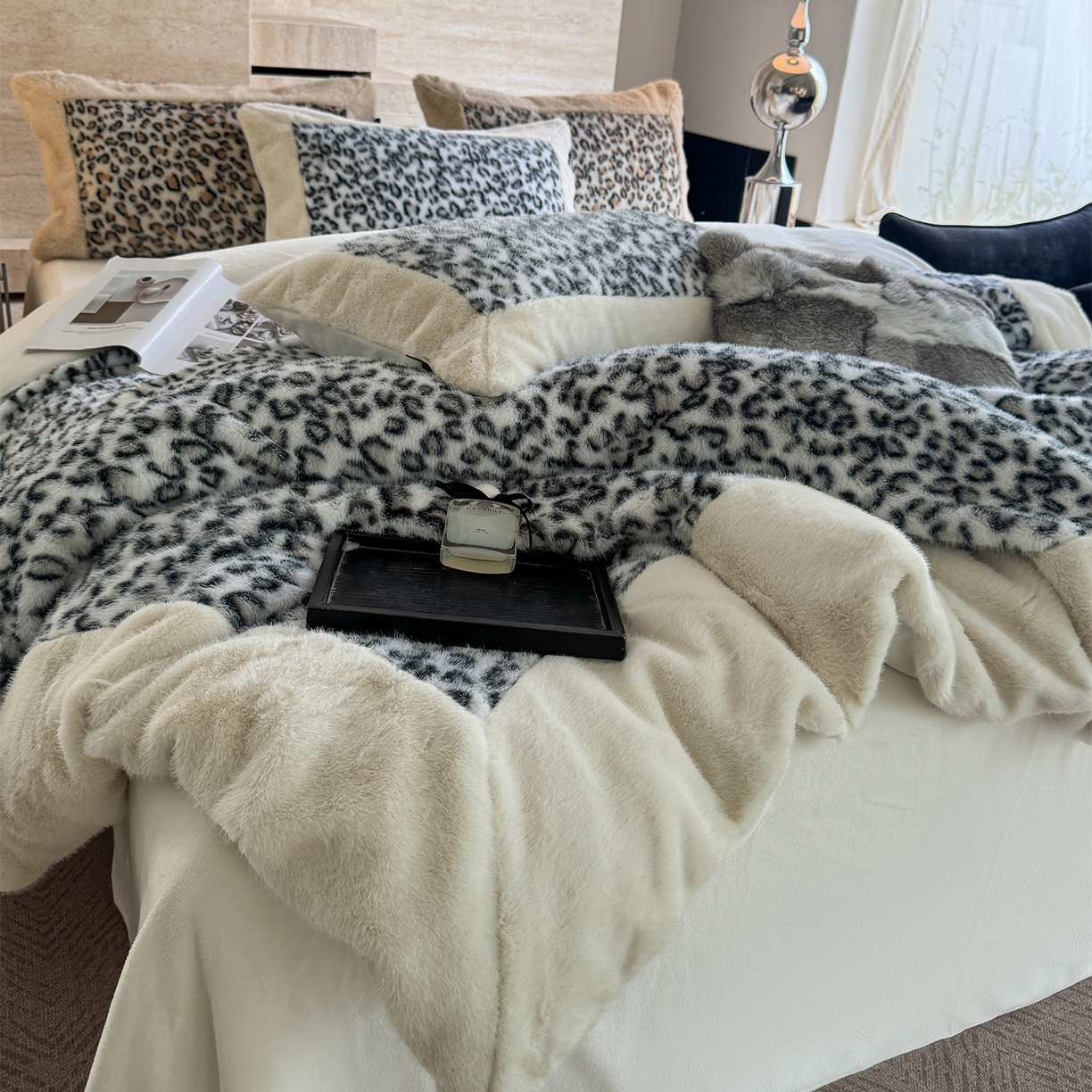 91家纺网 家纺一手货源 找家纺 水云缦 2025新款水貂绒豹纹四件套 豹纹-雪豹