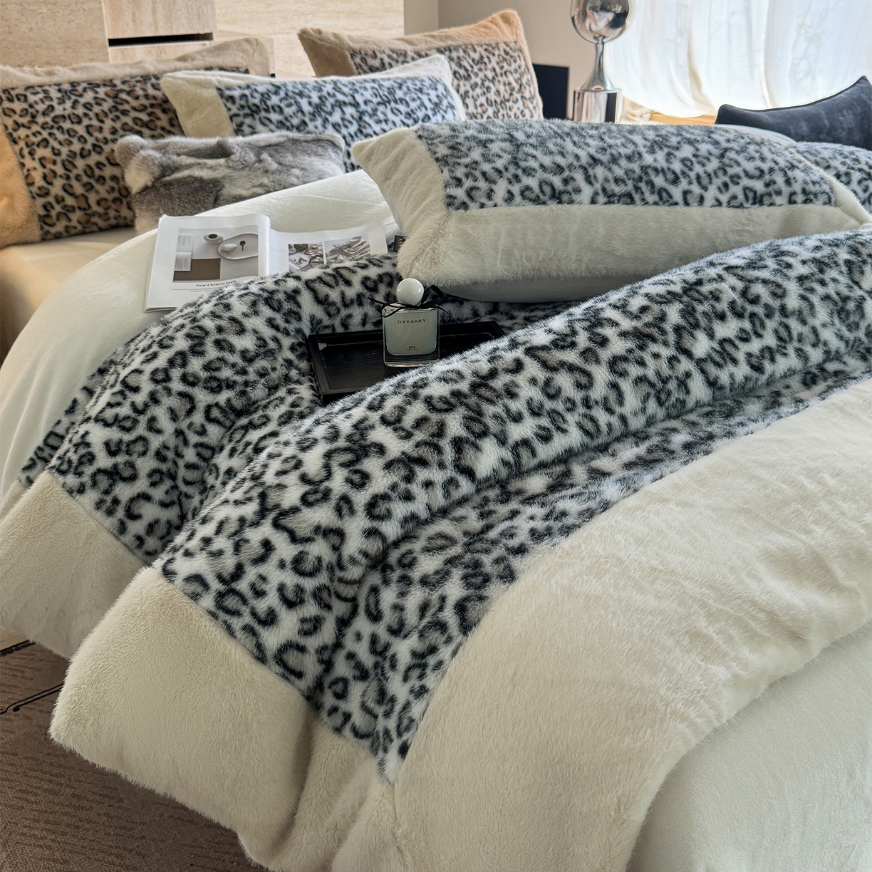91家纺网 家纺一手货源 找家纺 水云缦 2025新款水貂绒豹纹四件套 豹纹-雪豹