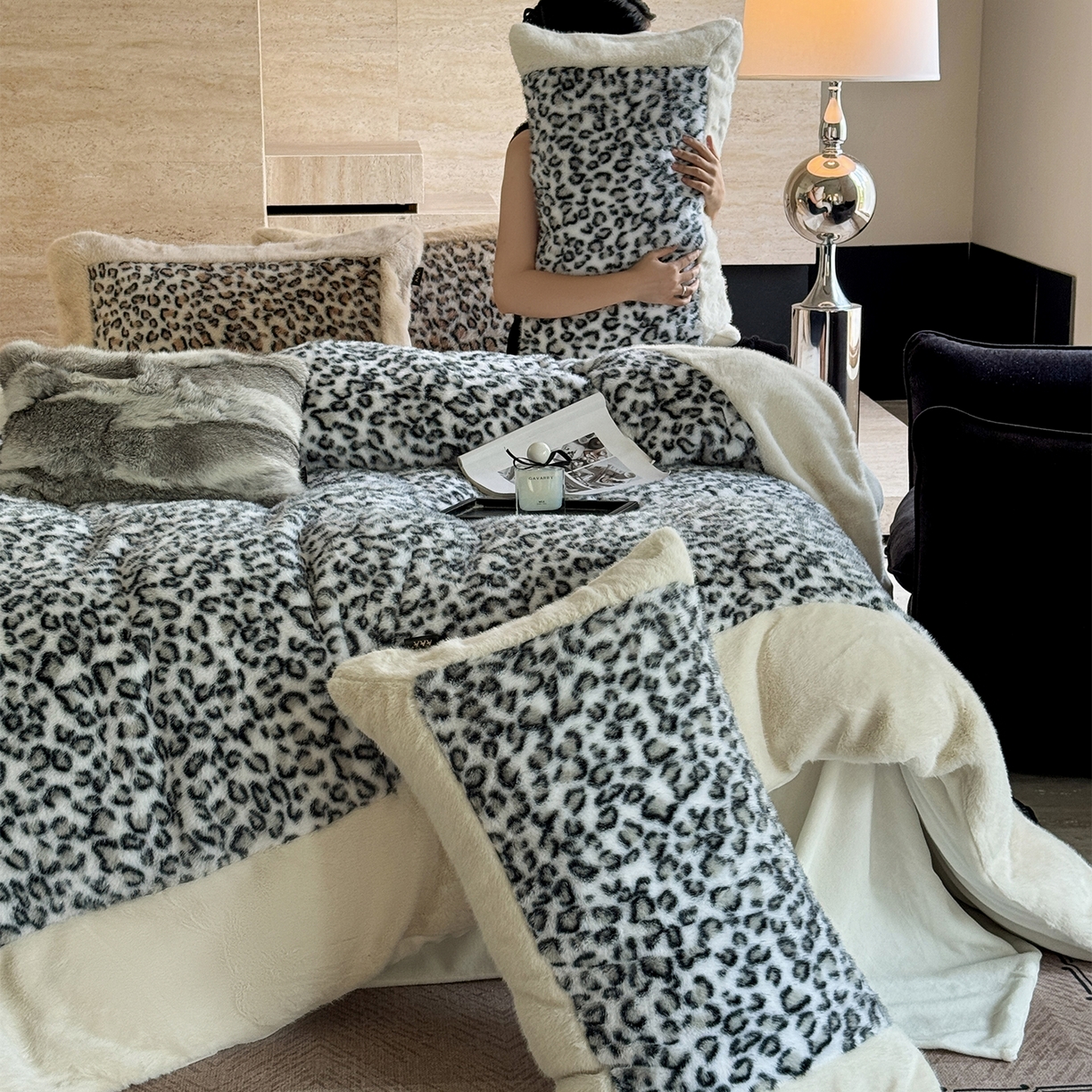 91家纺网 家纺一手货源 找家纺 水云缦 2025新款水貂绒豹纹四件套 豹纹-雪豹