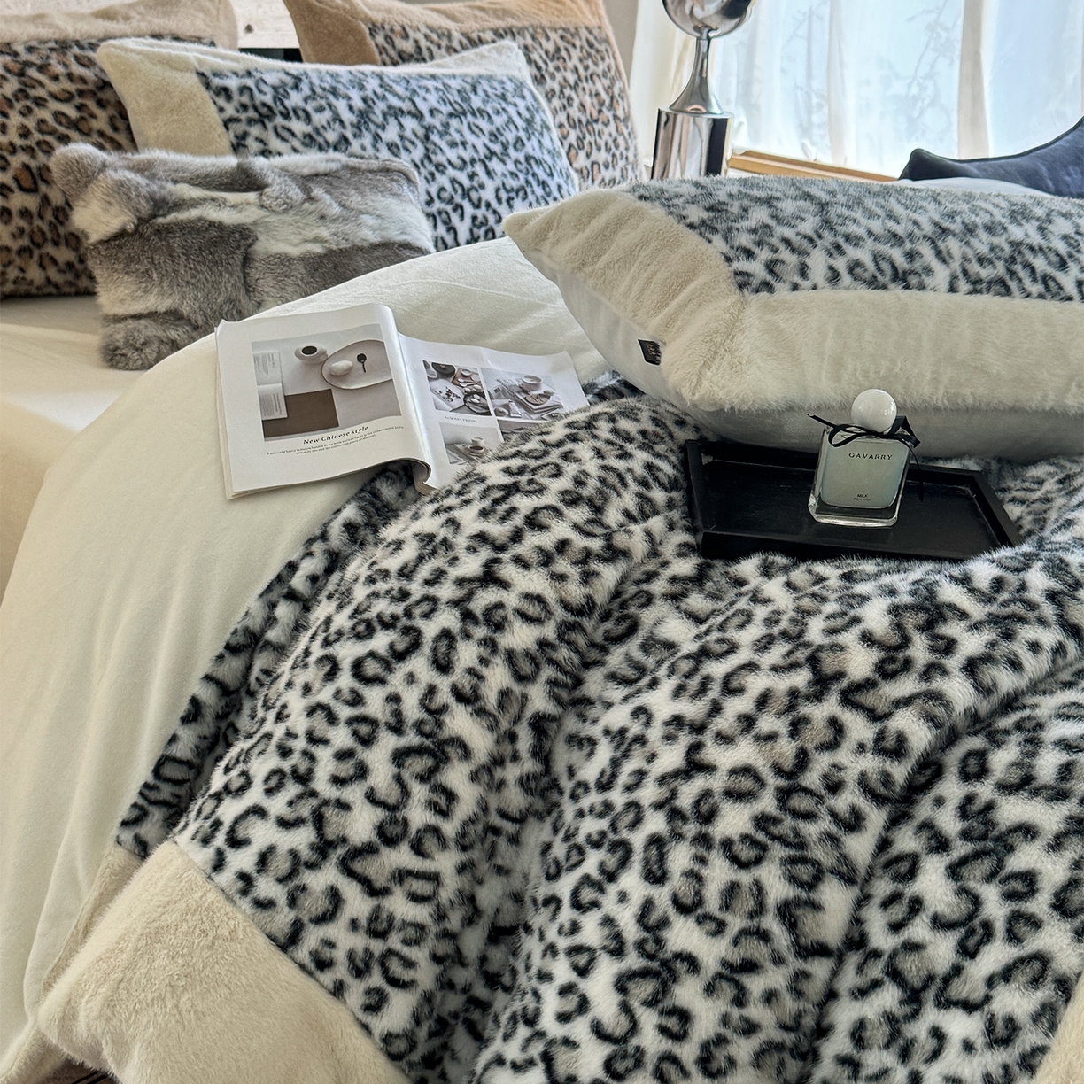 91家纺网 家纺一手货源 找家纺 水云缦 2025新款水貂绒豹纹四件套 豹纹-雪豹