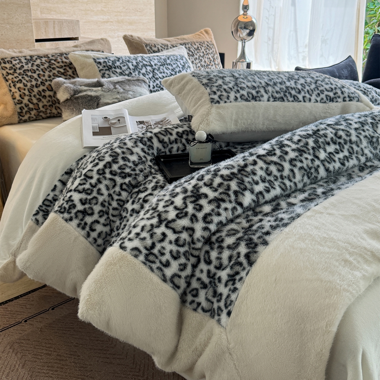 91家纺网 家纺一手货源 找家纺 水云缦 2025新款水貂绒豹纹四件套 豹纹-雪豹