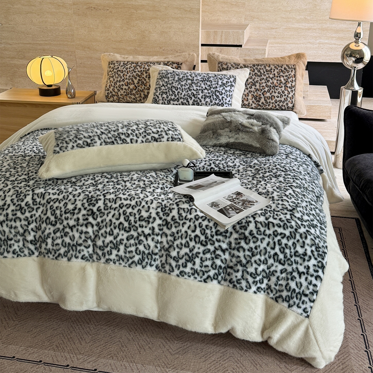 91家纺网 家纺一手货源 找家纺 水云缦 2025新款水貂绒豹纹四件套 豹纹-雪豹