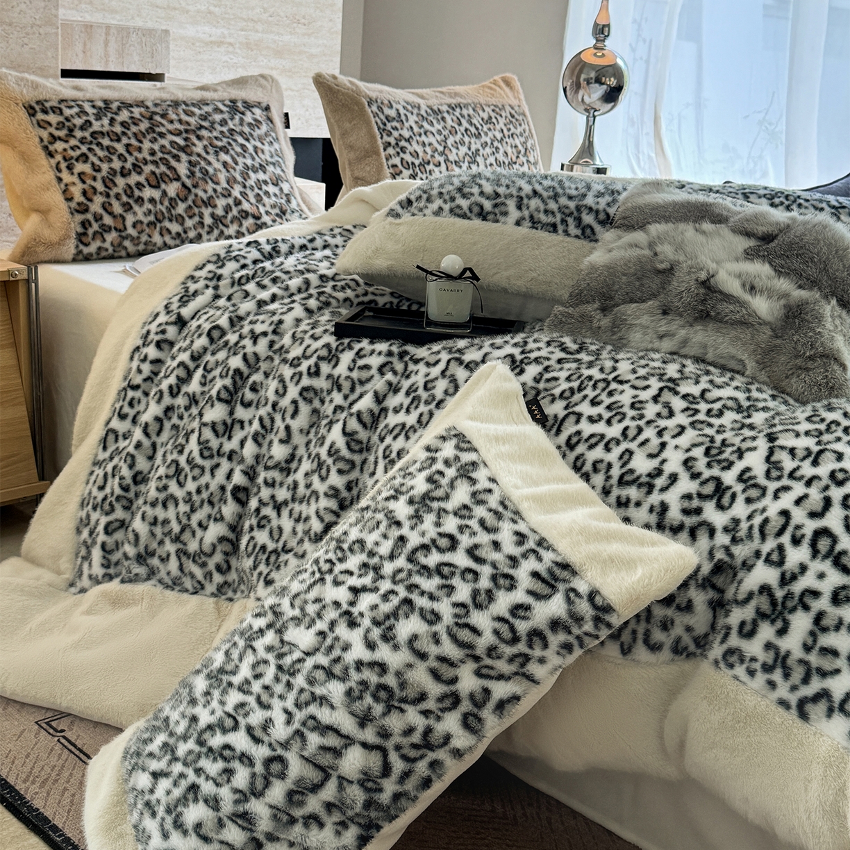 91家纺网 家纺一手货源 找家纺 水云缦 2025新款水貂绒豹纹四件套 豹纹-雪豹