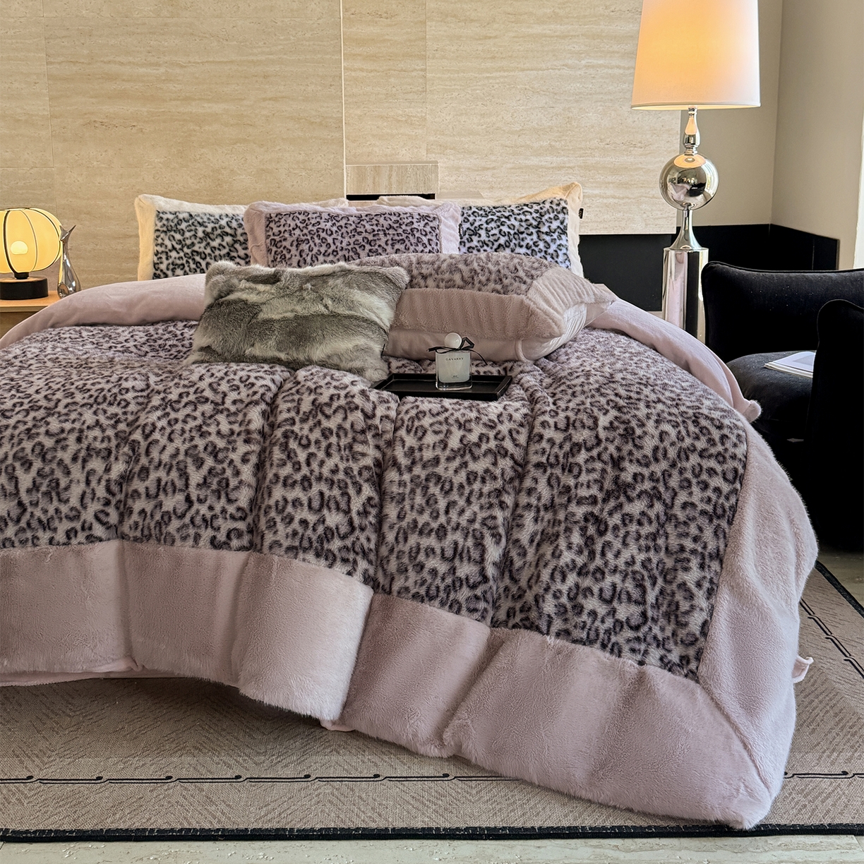 91家纺网 家纺一手货源 找家纺 水云缦 2025新款水貂绒豹纹四件套 豹纹-波斯猫