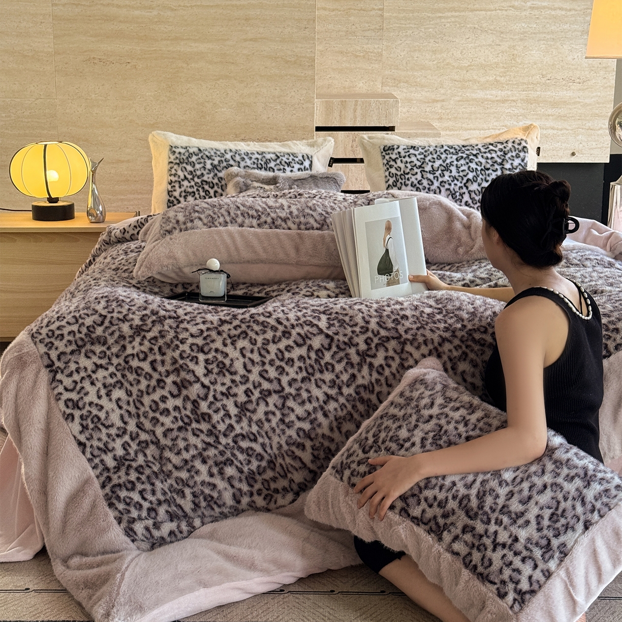 91家纺网 家纺一手货源 找家纺 水云缦 2025新款水貂绒豹纹四件套 豹纹-波斯猫