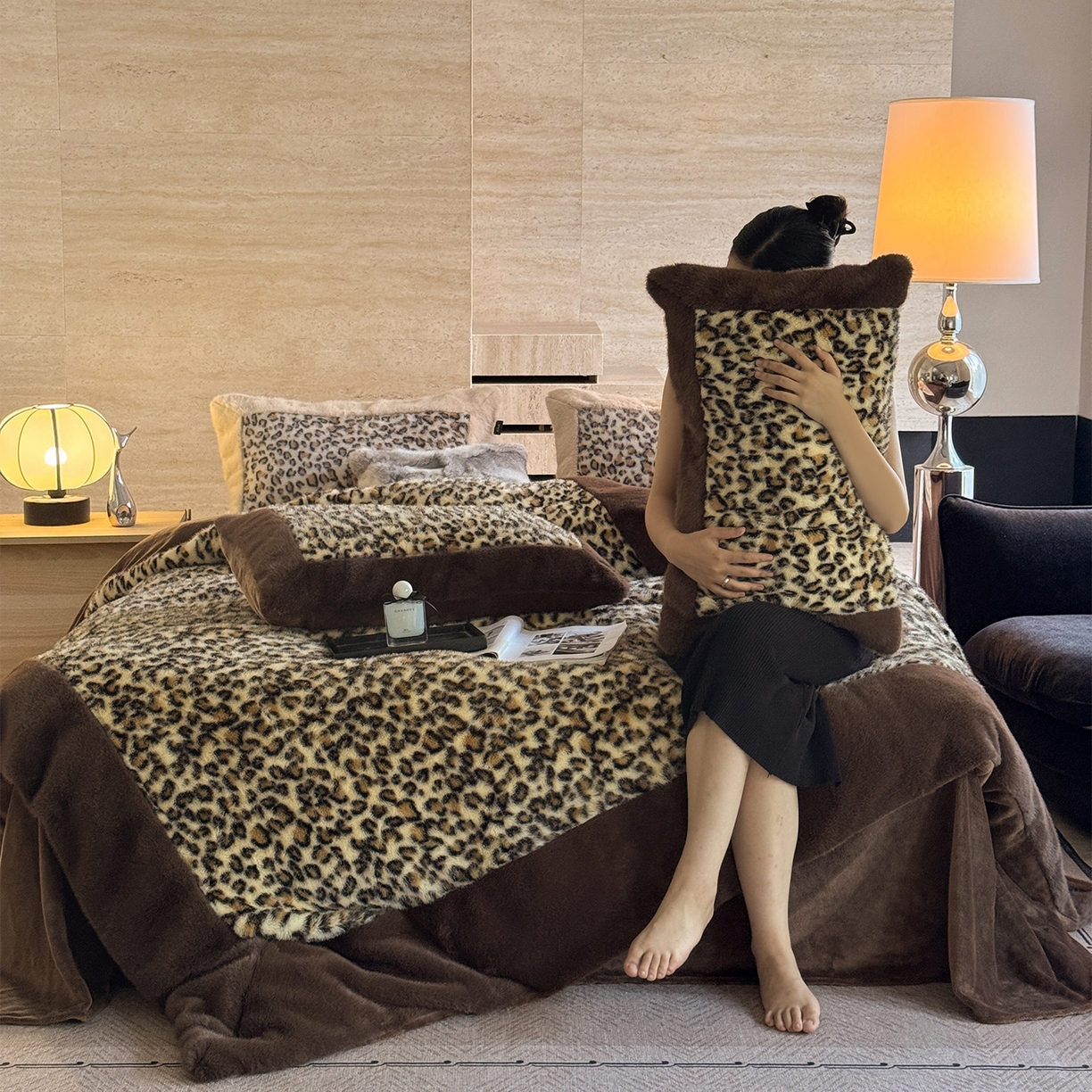 91家纺网 家纺一手货源 找家纺 水云缦 2025新款水貂绒豹纹四件套 豹纹-金钱豹