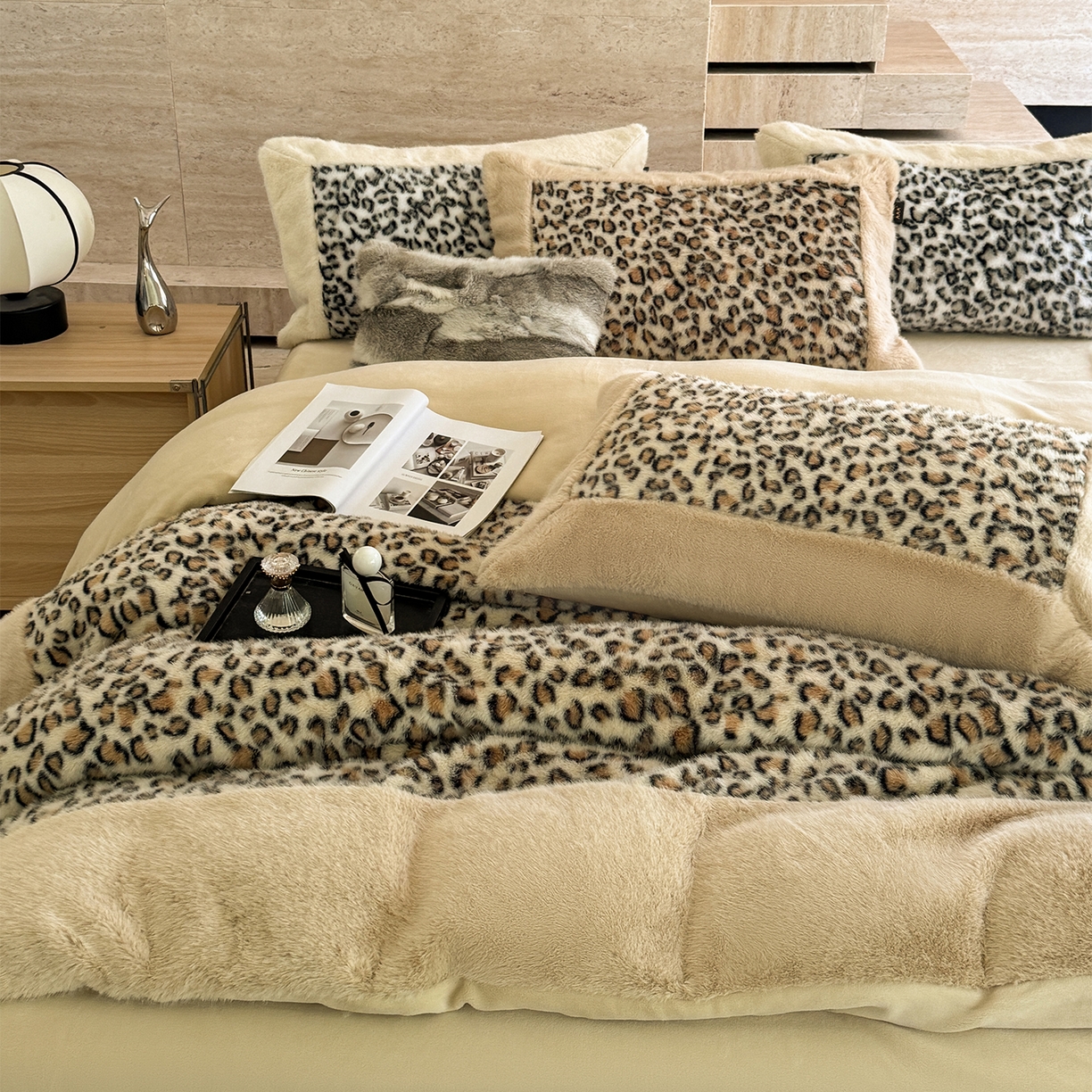 91家纺网 家纺一手货源 找家纺 水云缦 2025新款水貂绒豹纹四件套 豹纹-美洲豹