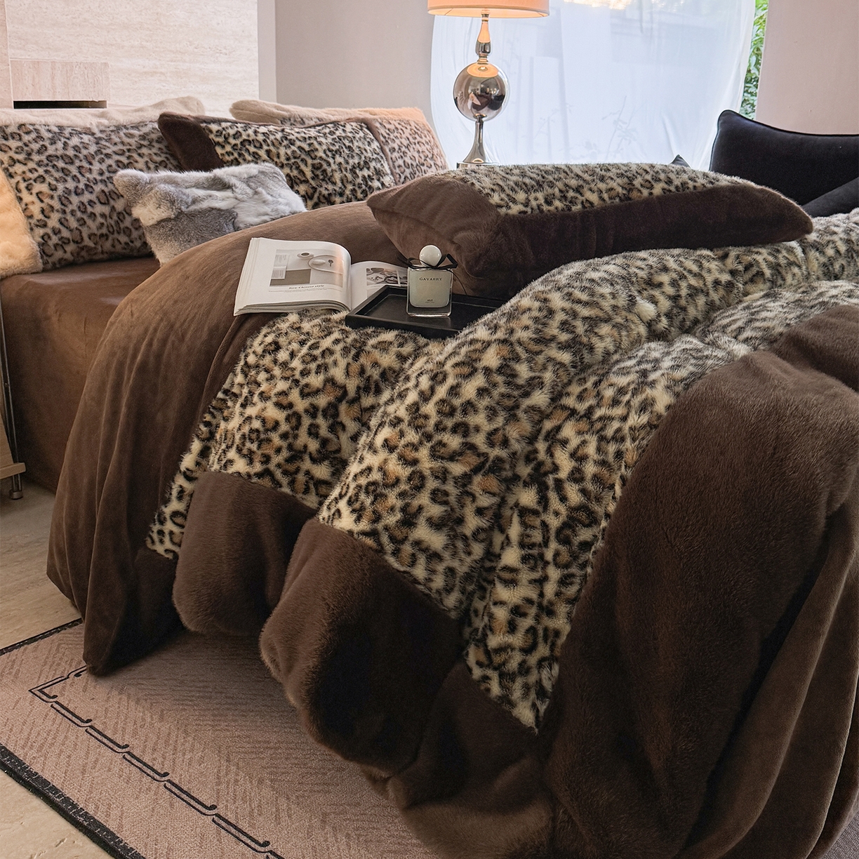 91家纺网 家纺一手货源 找家纺 水云缦 2025新款水貂绒豹纹四件套 豹纹-金钱豹