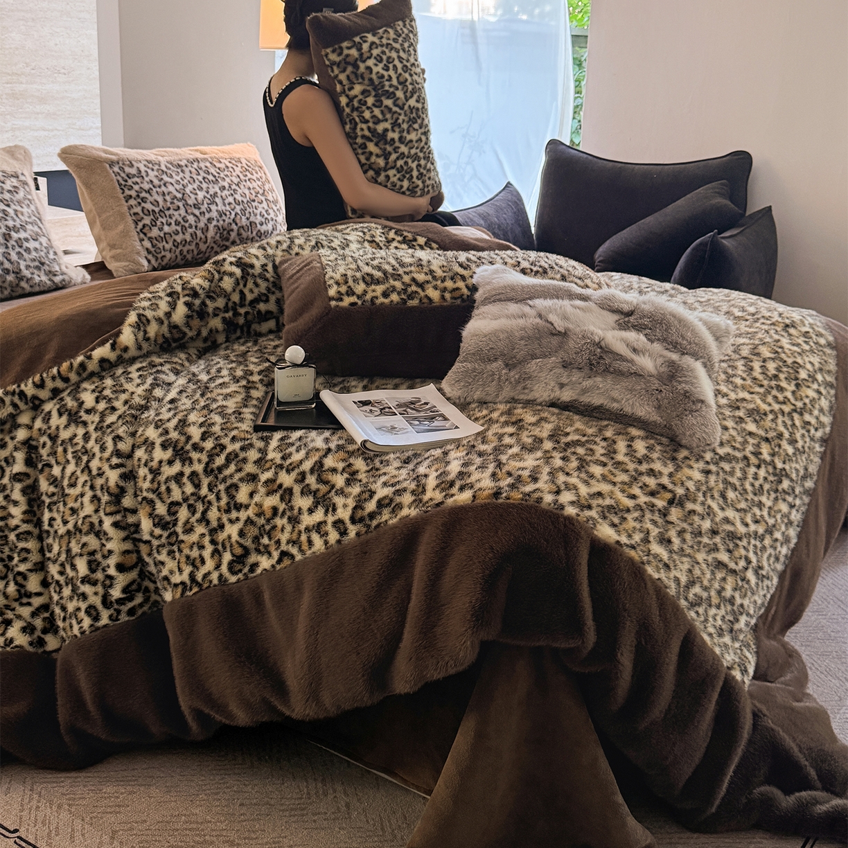 91家纺网 家纺一手货源 找家纺 水云缦 2025新款水貂绒豹纹四件套 豹纹-金钱豹