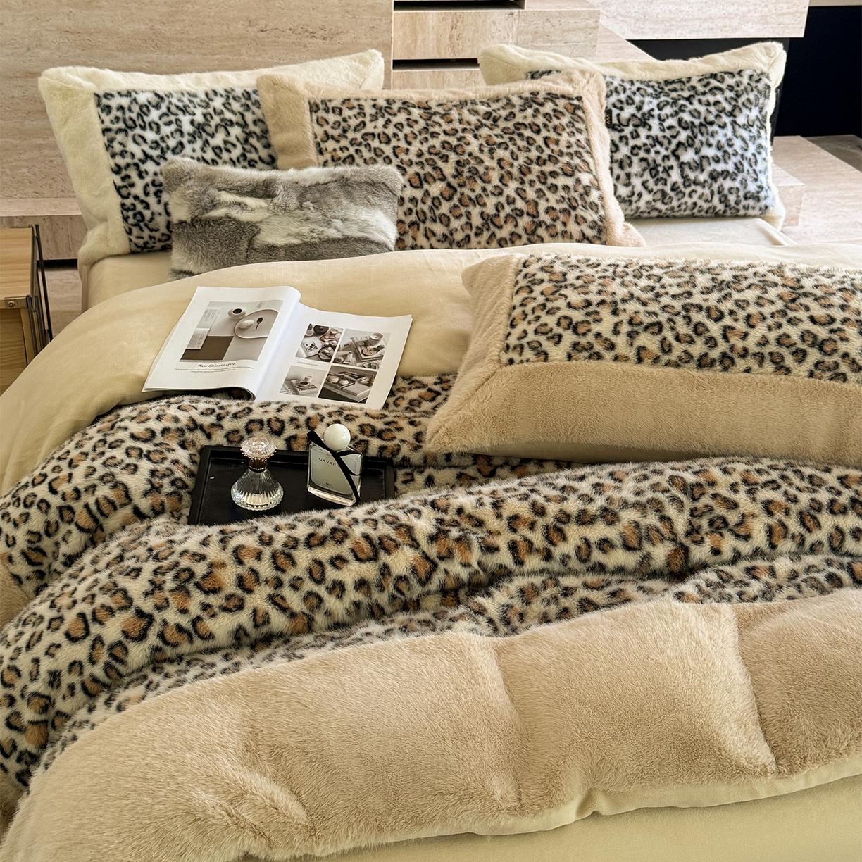 91家纺网 家纺一手货源 找家纺 水云缦 2025新款水貂绒豹纹四件套 豹纹-美洲豹