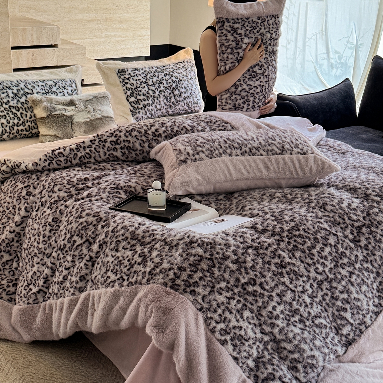 91家纺网 家纺一手货源 找家纺 水云缦 2025新款水貂绒豹纹四件套 豹纹-波斯猫