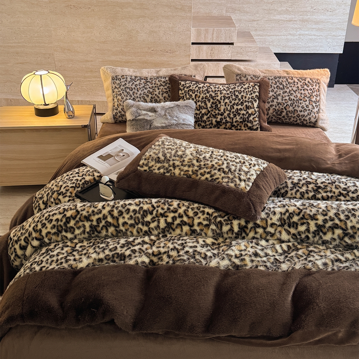 91家纺网 家纺一手货源 找家纺 水云缦 2025新款水貂绒豹纹四件套 豹纹-金钱豹