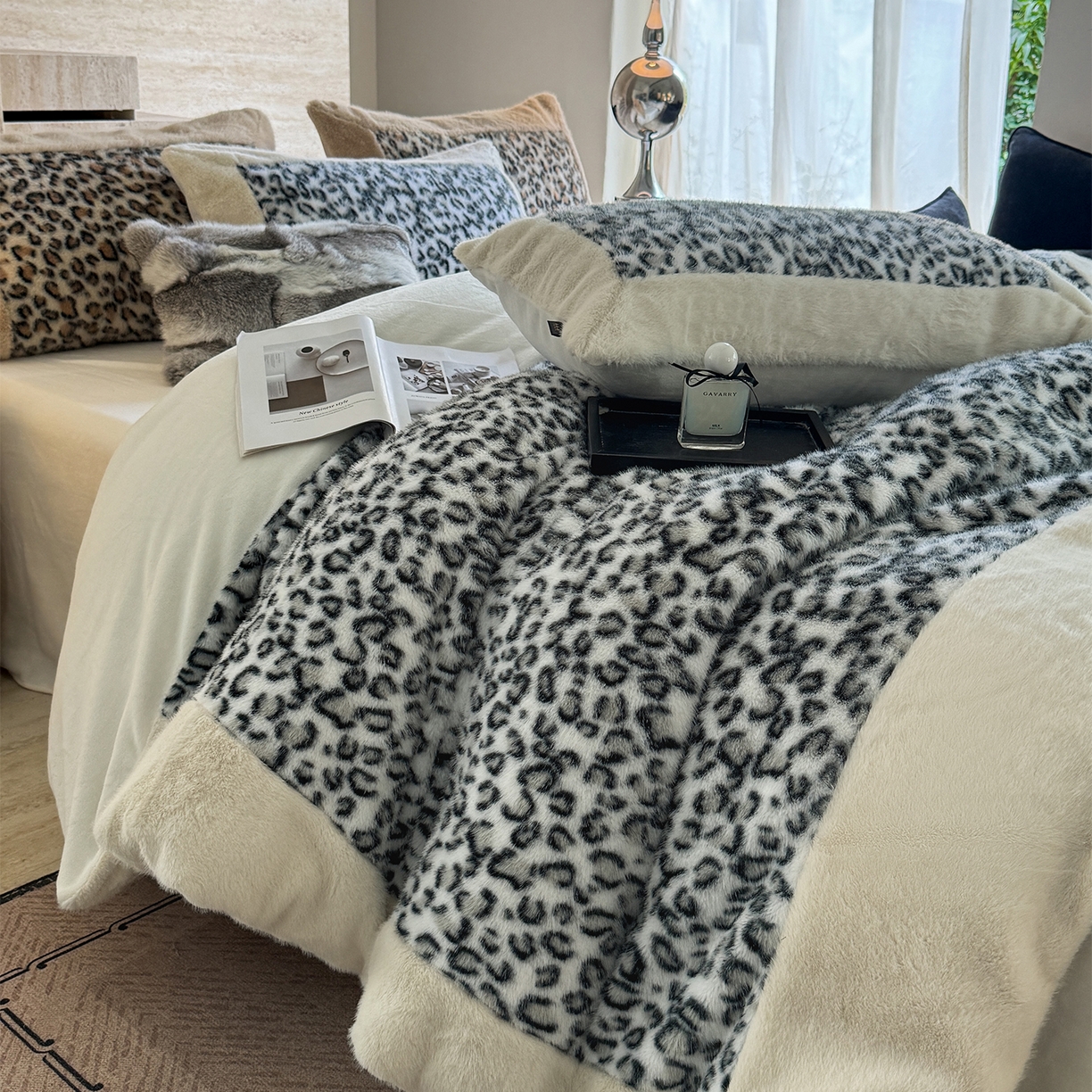 91家纺网 家纺一手货源 找家纺 水云缦 2025新款水貂绒豹纹四件套 豹纹-雪豹