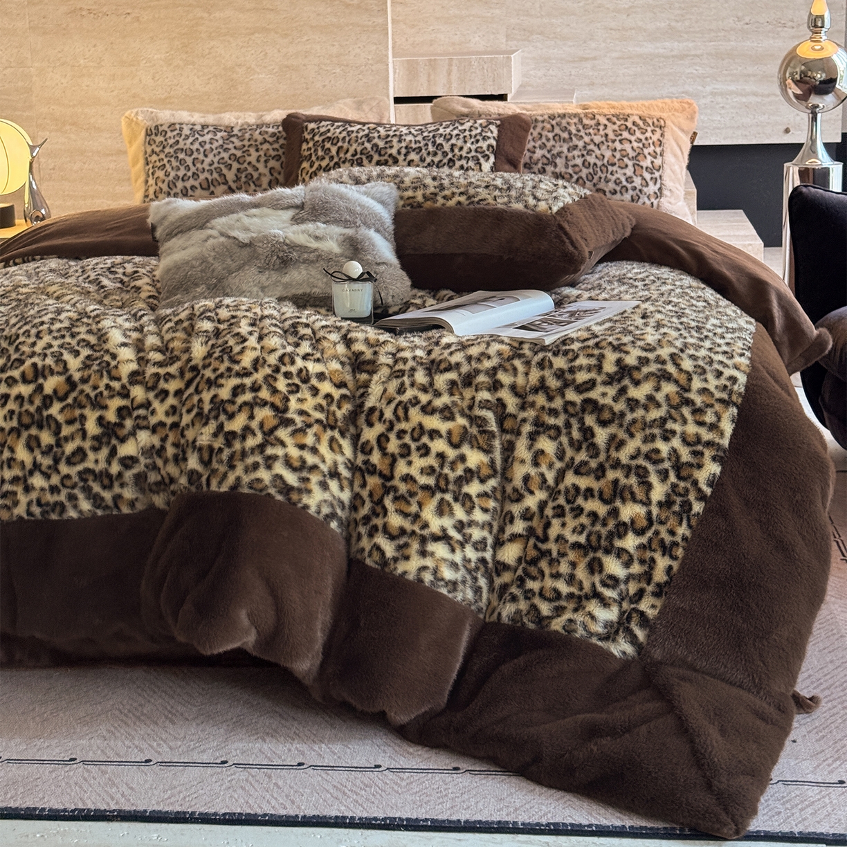 91家纺网 家纺一手货源 找家纺 水云缦 2025新款水貂绒豹纹四件套 豹纹-金钱豹