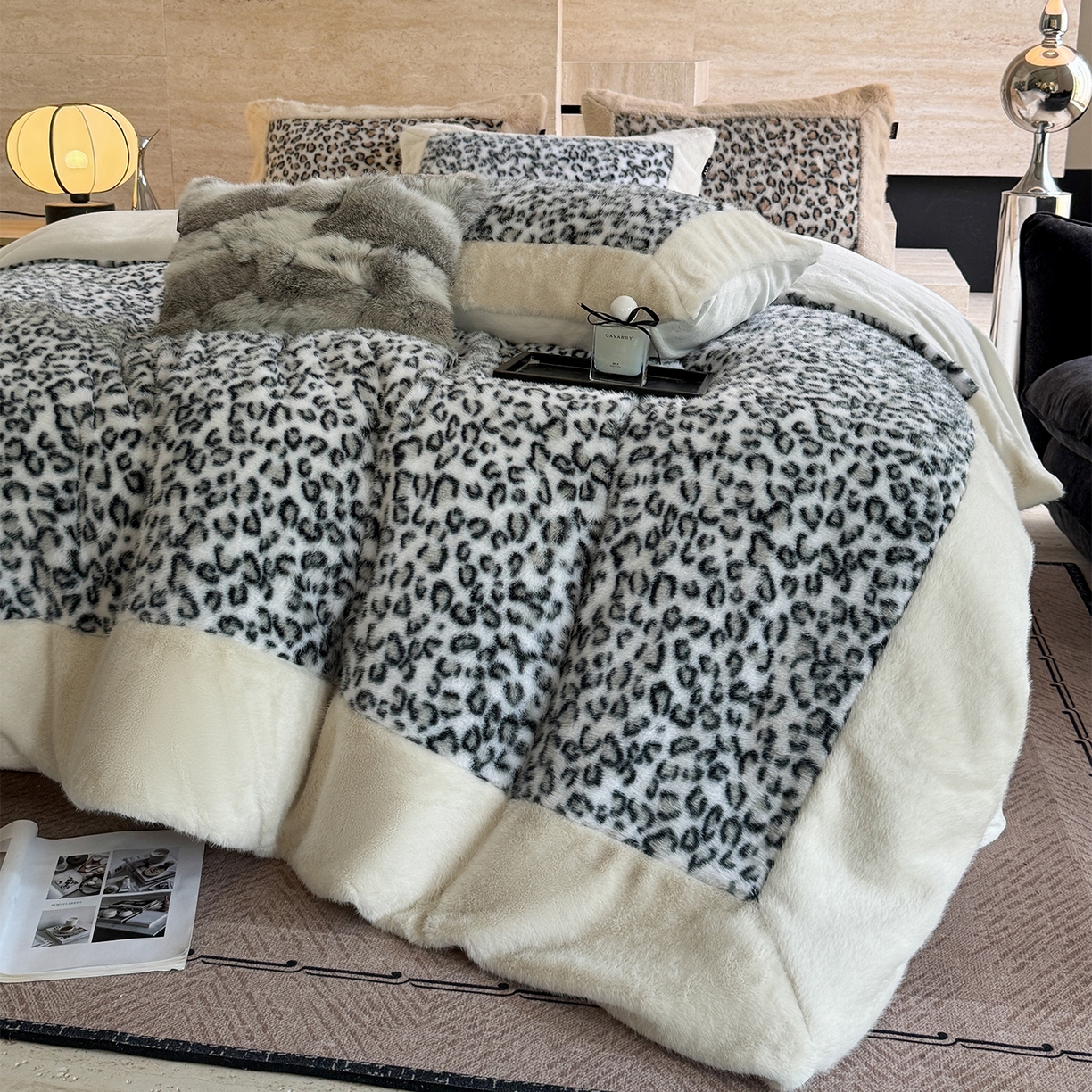 91家纺网 家纺一手货源 找家纺 水云缦 2025新款水貂绒豹纹四件套 豹纹-雪豹