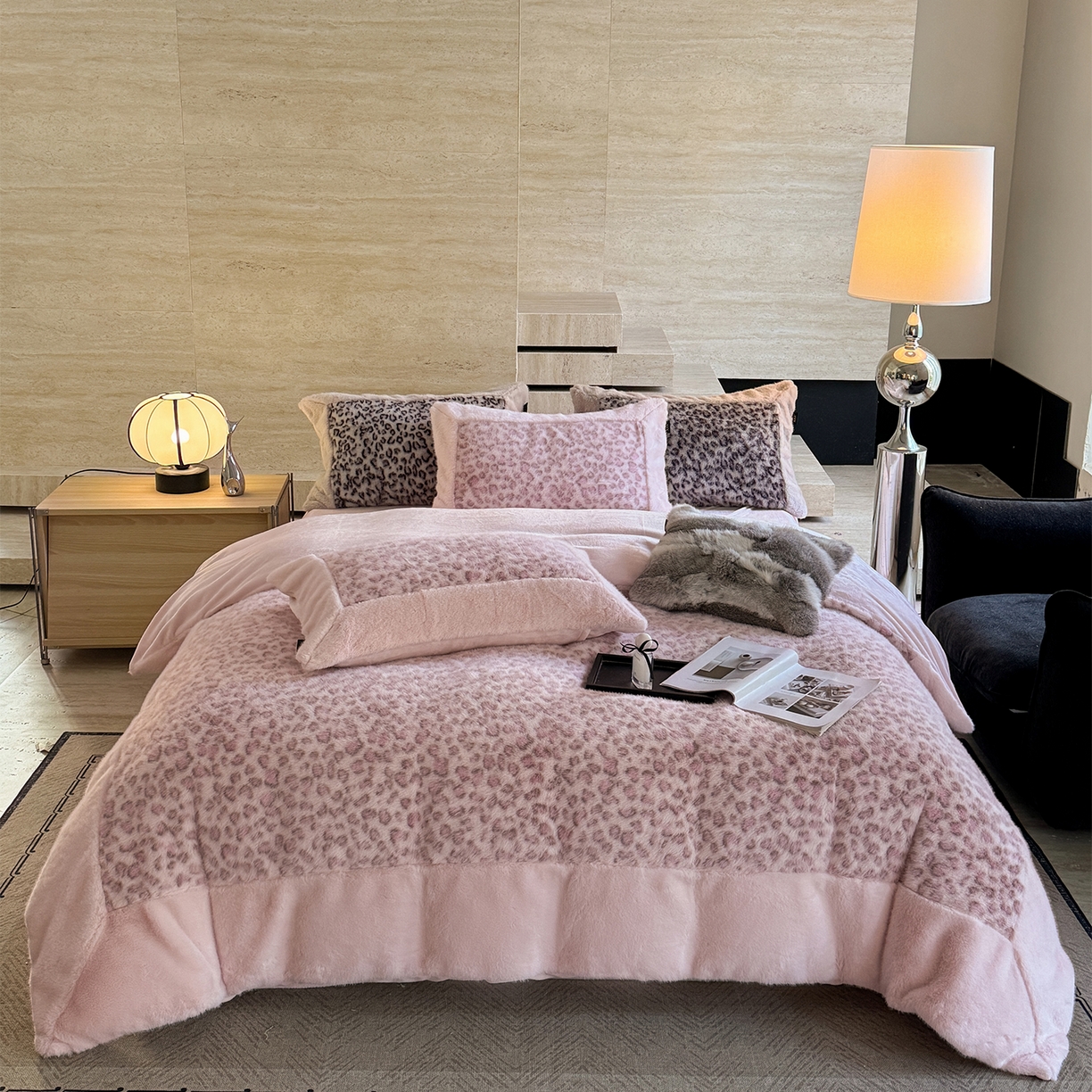 91家纺网 家纺一手货源 找家纺 （总）水云缦 2025新款水貂绒豹纹四件套