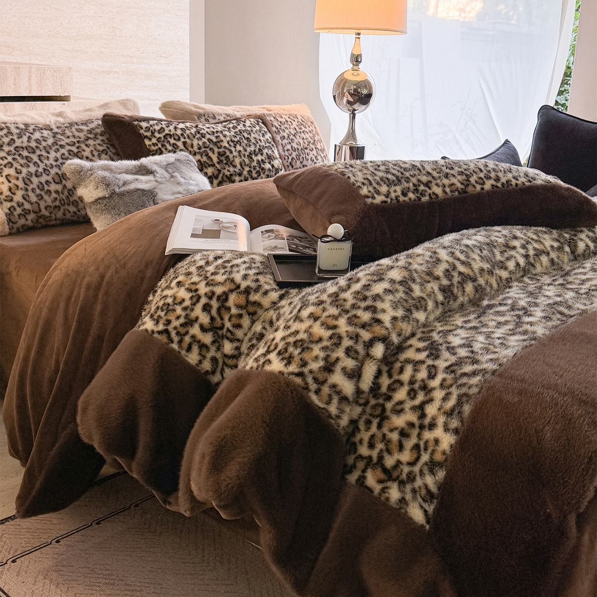 91家纺网 家纺一手货源 找家纺 水云缦 2025新款水貂绒豹纹四件套 豹纹-金钱豹