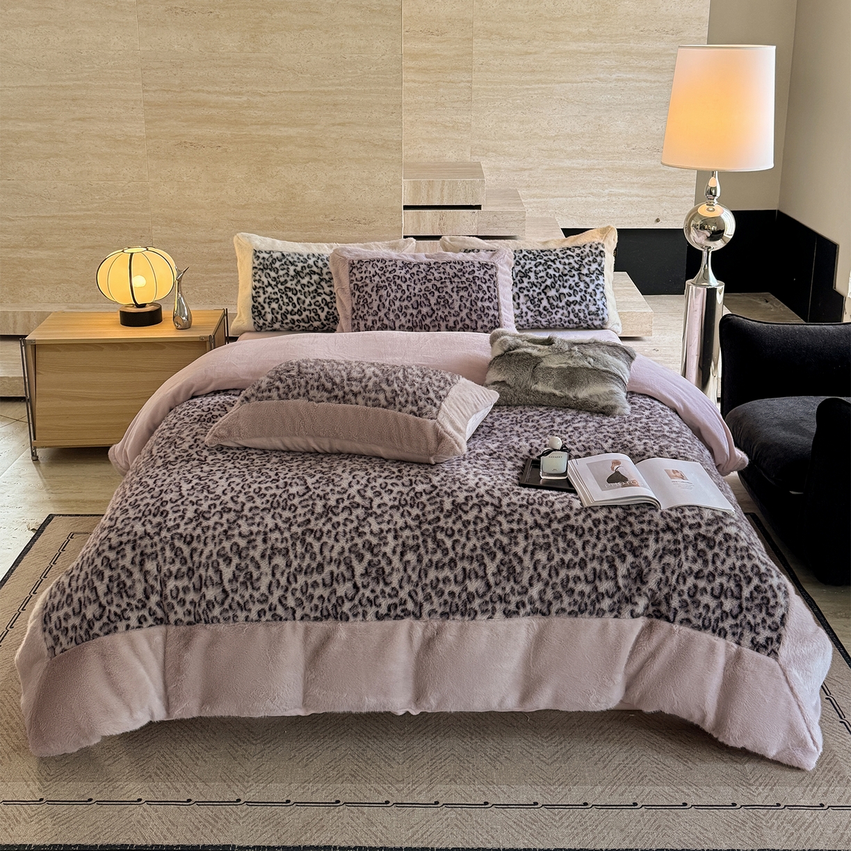 91家纺网 家纺一手货源 找家纺 水云缦 2025新款水貂绒豹纹四件套 豹纹-波斯猫