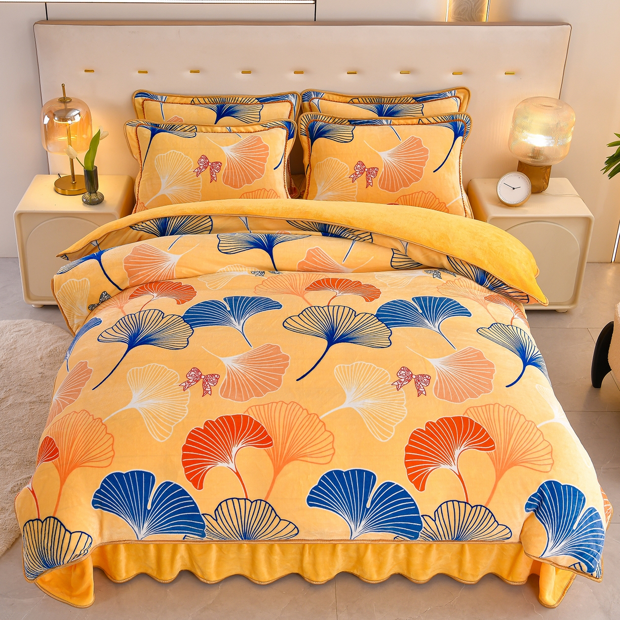 沐星纪（美得佳）布业 2025新款加厚牛奶绒印花四件套 鎏金满地