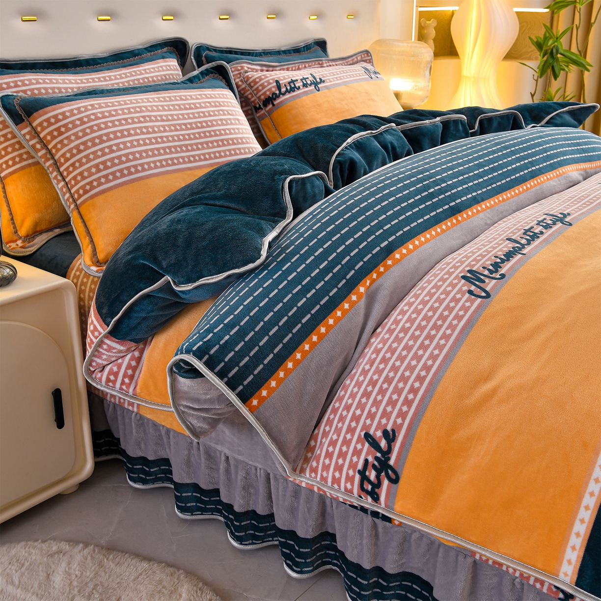 91家纺网 家纺一手货源 找家纺 沐星纪（美得佳）布业 2025新款加厚牛奶绒印花四件套 简爱