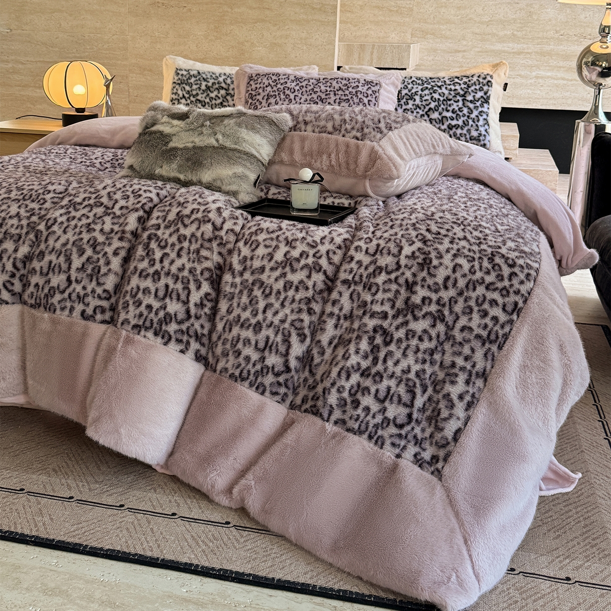 91家纺网 家纺一手货源 找家纺 水云缦 2025新款水貂绒豹纹四件套 豹纹-波斯猫
