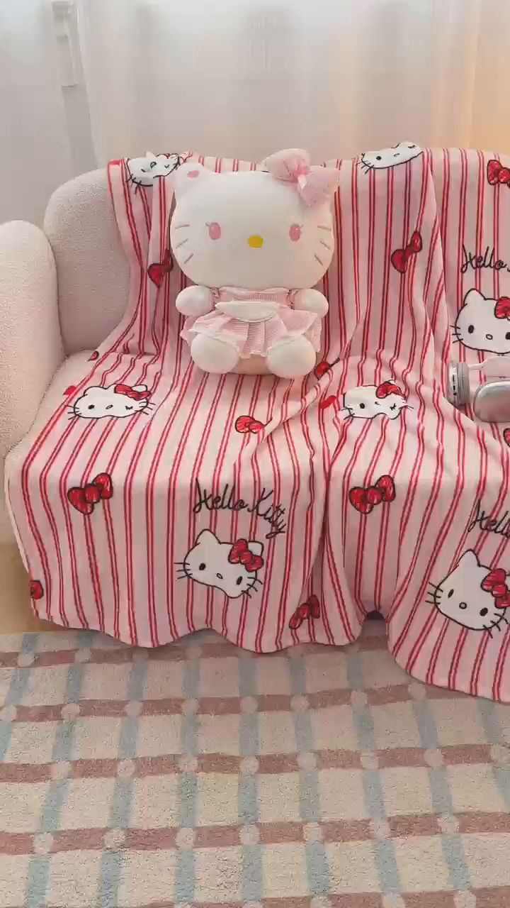 91家纺网 家纺一手货源 找家纺 花满路 2025新款亲肤舒适卡通系列毛毯 线条kitty