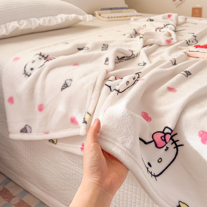91家纺网 家纺一手货源 找家纺 花满路 2025新款亲肤舒适卡通系列毛毯 冰淇淋kitty