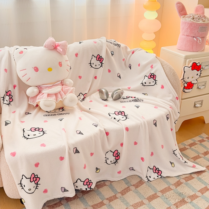 91家纺网 家纺一手货源 找家纺 花满路 2025新款亲肤舒适卡通系列毛毯 冰淇淋kitty