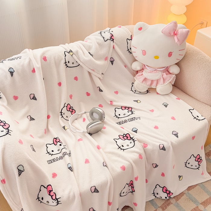 91家纺网 家纺一手货源 找家纺 花满路 2025新款亲肤舒适卡通系列毛毯 冰淇淋kitty