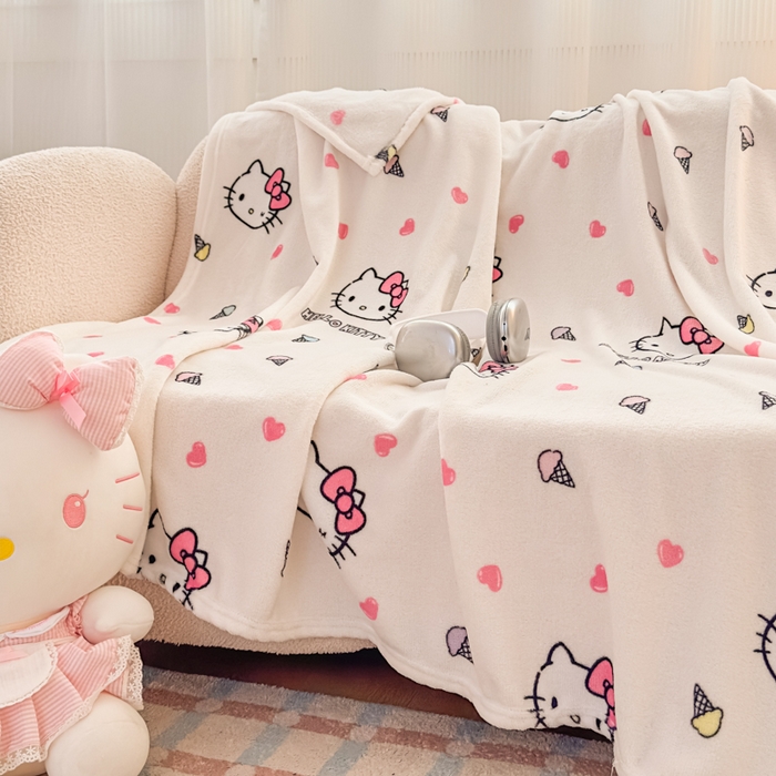 91家纺网 家纺一手货源 找家纺 花满路 2025新款亲肤舒适卡通系列毛毯 冰淇淋kitty
