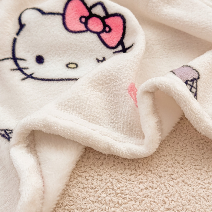 91家纺网 家纺一手货源 找家纺 花满路 2025新款亲肤舒适卡通系列毛毯 冰淇淋kitty
