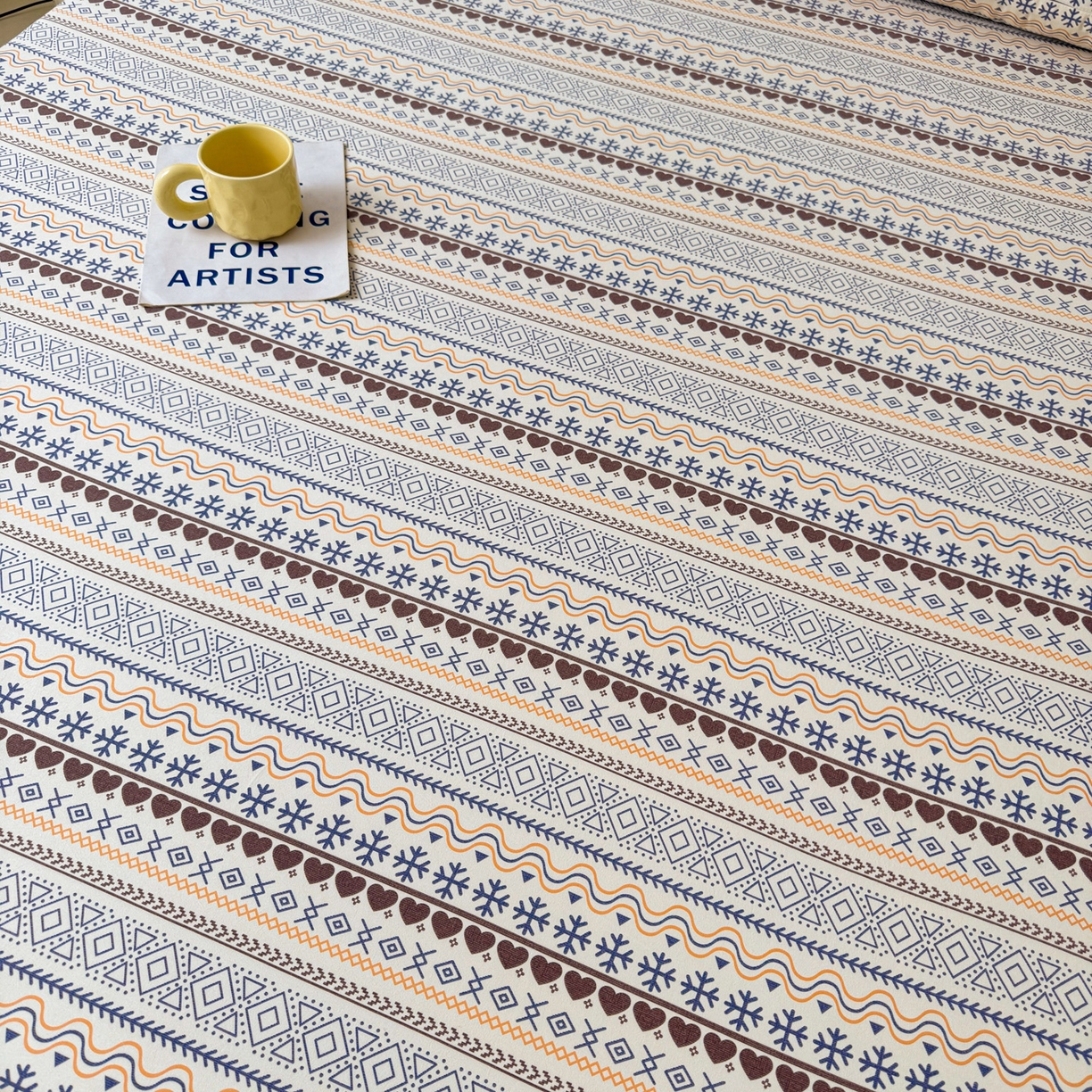 91家纺网 家纺一手货源 找家纺 首爱家纺 2025新款木棉双层纱印花床笠 波西米亚