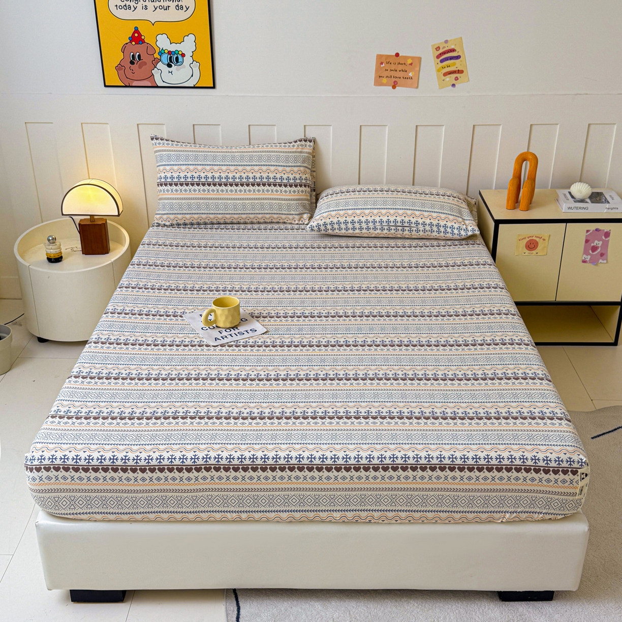 91家纺网 家纺一手货源 找家纺 棉乐町家居 2025新款木棉双层纱印花床笠 波西米亚