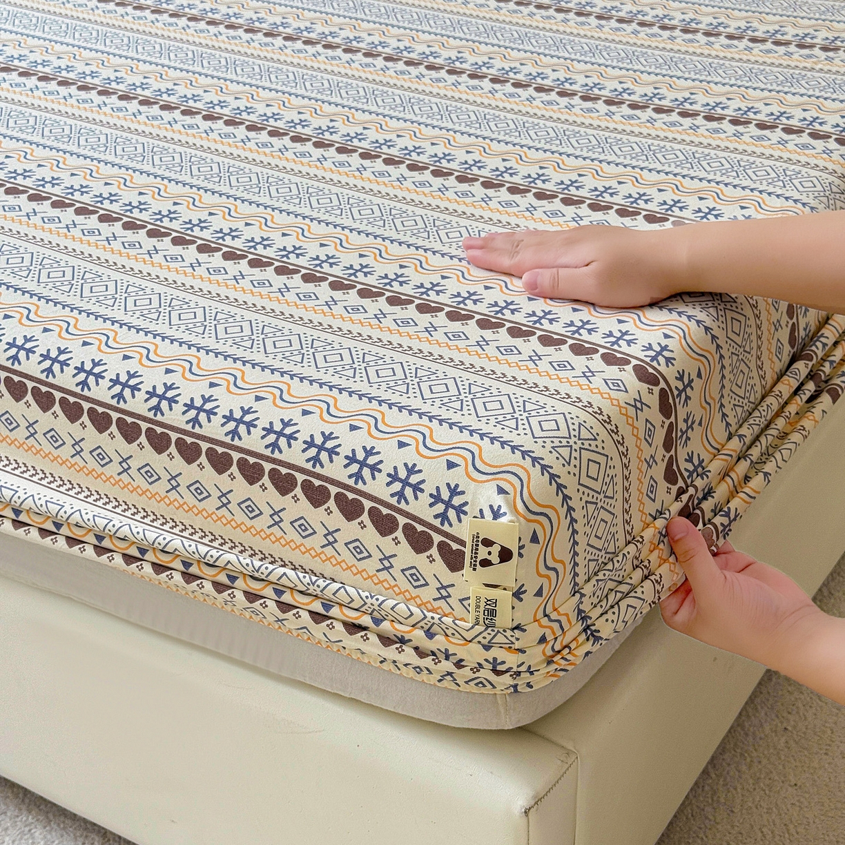 91家纺网 家纺一手货源 找家纺 棉乐町家居 2025新款木棉双层纱印花床笠 波西米亚