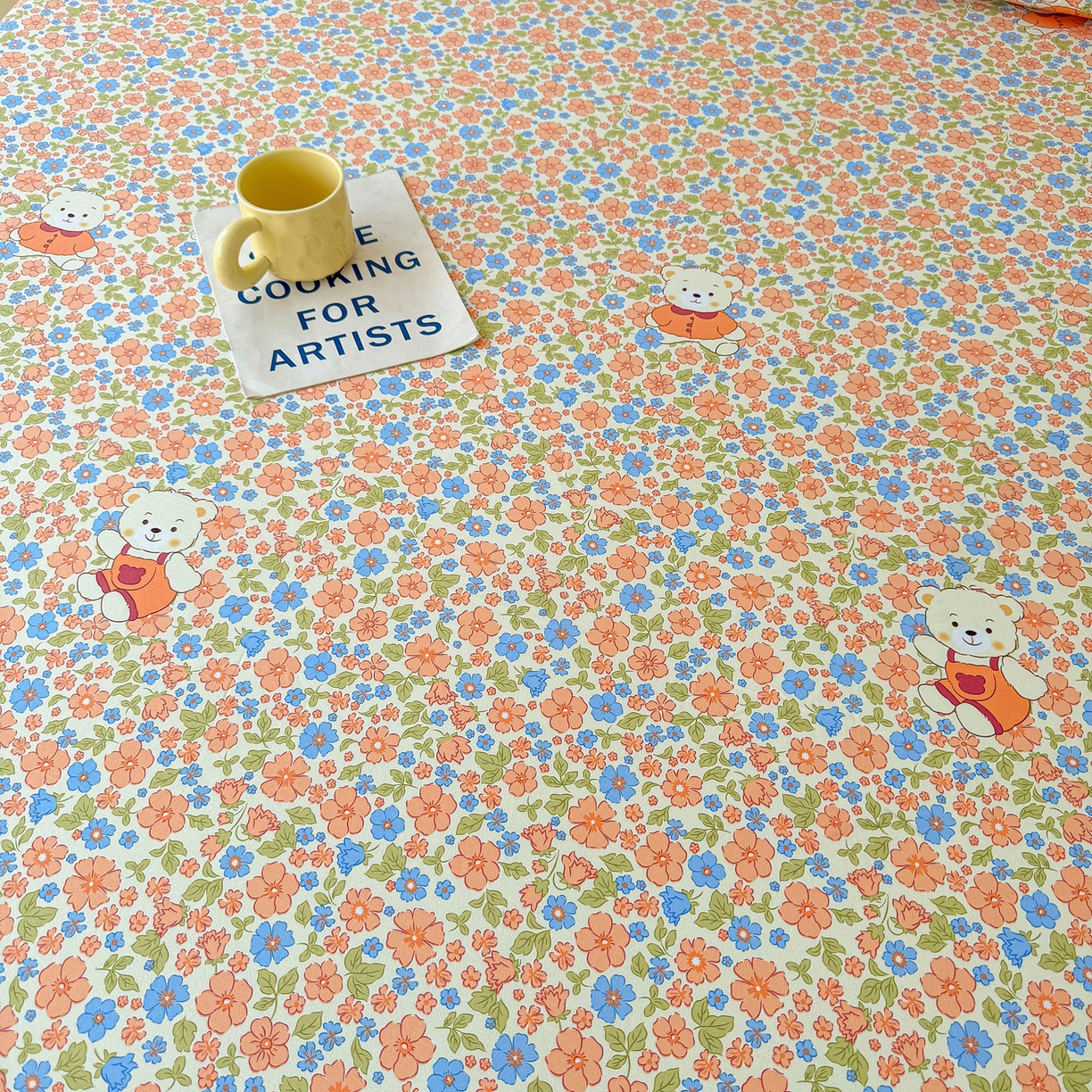 91家纺网 家纺一手货源 找家纺 棉乐町家居 2025新款木棉双层纱印花床笠 花朵熊