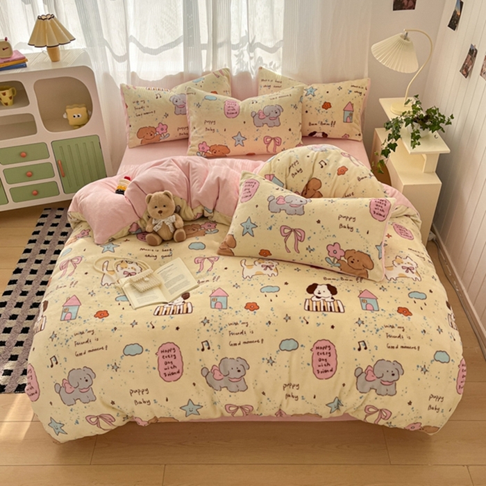 91家纺网 家纺一手货源 找家纺 如一 2025新款高克重大版数码印花牛奶绒四件套 游乐园