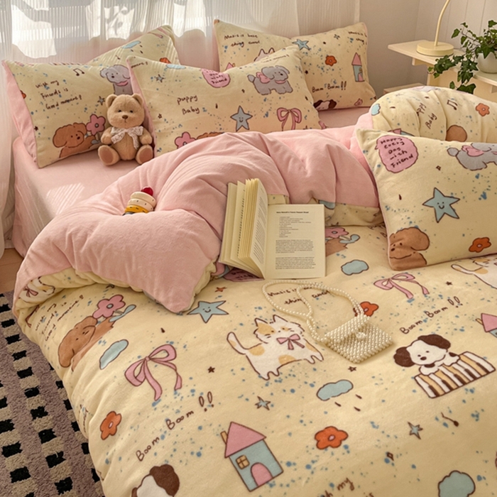 91家纺网 家纺一手货源 找家纺 如一 2025新款高克重大版数码印花牛奶绒四件套 游乐园