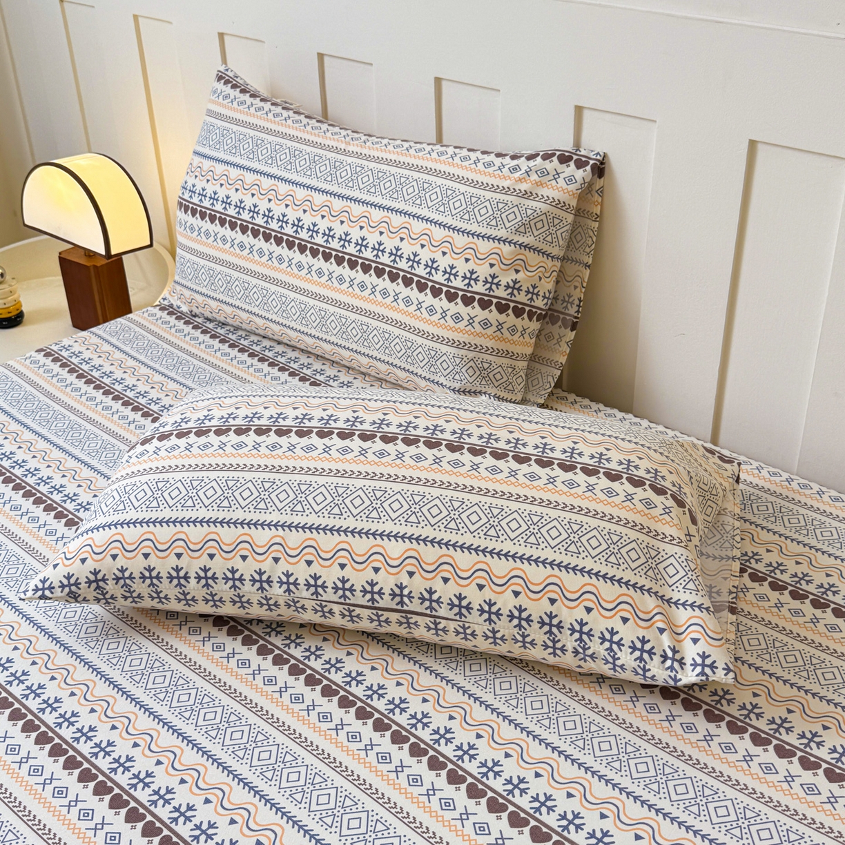 91家纺网 家纺一手货源 找家纺 金泰莱 2025新款木棉双层纱印花床笠 波西米亚