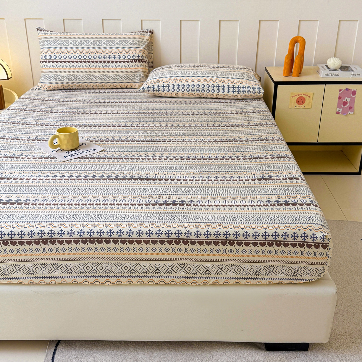 91家纺网 家纺一手货源 找家纺 金泰莱 2025新款木棉双层纱印花床笠 波西米亚