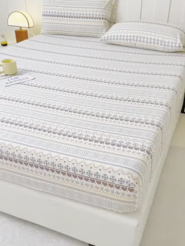 91家纺网 家纺一手货源 找家纺 金泰莱 2025新款木棉双层纱印花床笠 波西米亚