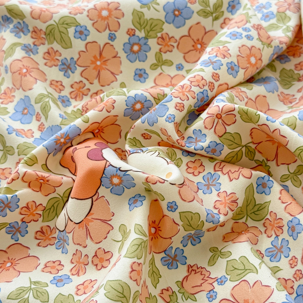 91家纺网 家纺一手货源 找家纺 金泰莱 2025新款木棉双层纱印花床笠 花朵熊