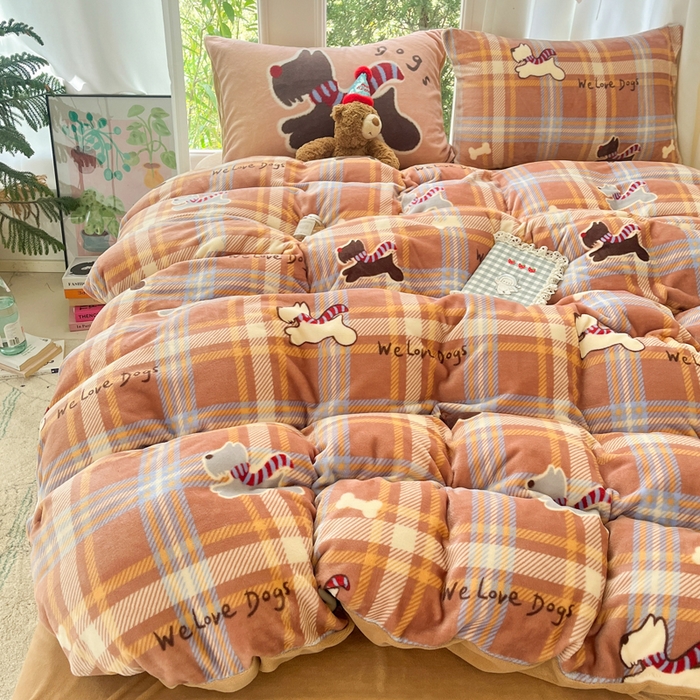 91家纺网 家纺一手货源 找家纺 如一 2025新款高克重大版数码印花牛奶绒四件套 围巾狗