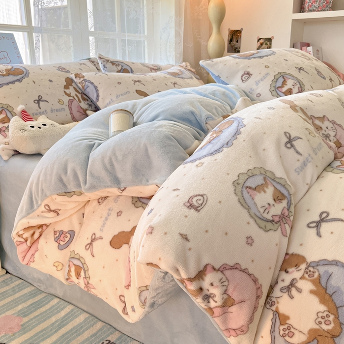 如一 2025新款高克重大版数码印花牛奶绒四件套 小花喵