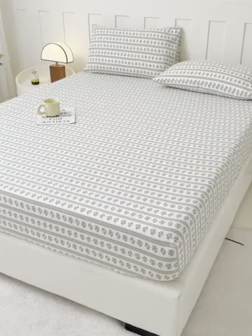 91家纺网 家纺一手货源 找家纺 金泰莱 2025新款木棉双层纱印花床笠 蓝心