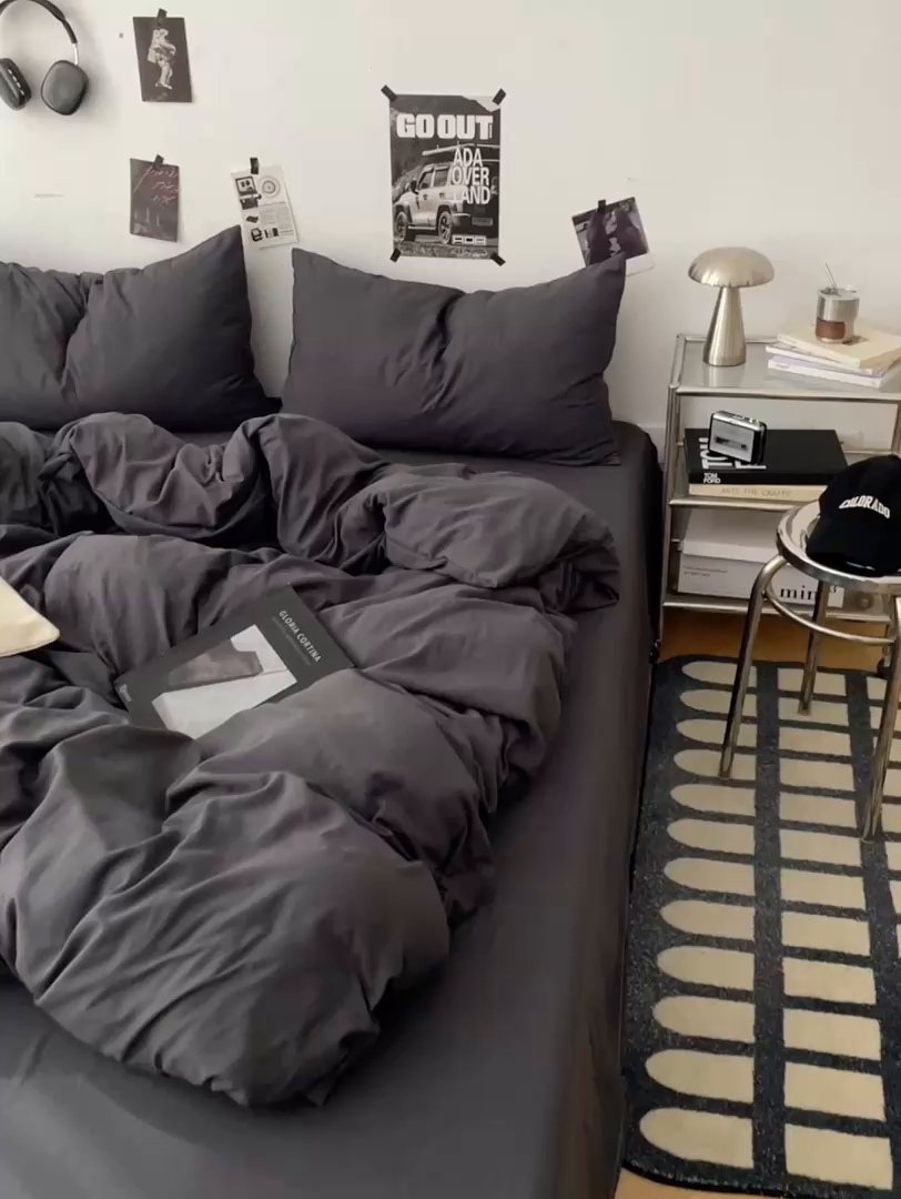 91家纺网 家纺一手货源 找家纺 优梦莱 2025新款糯糯抗菌棉四件套 星耀黑