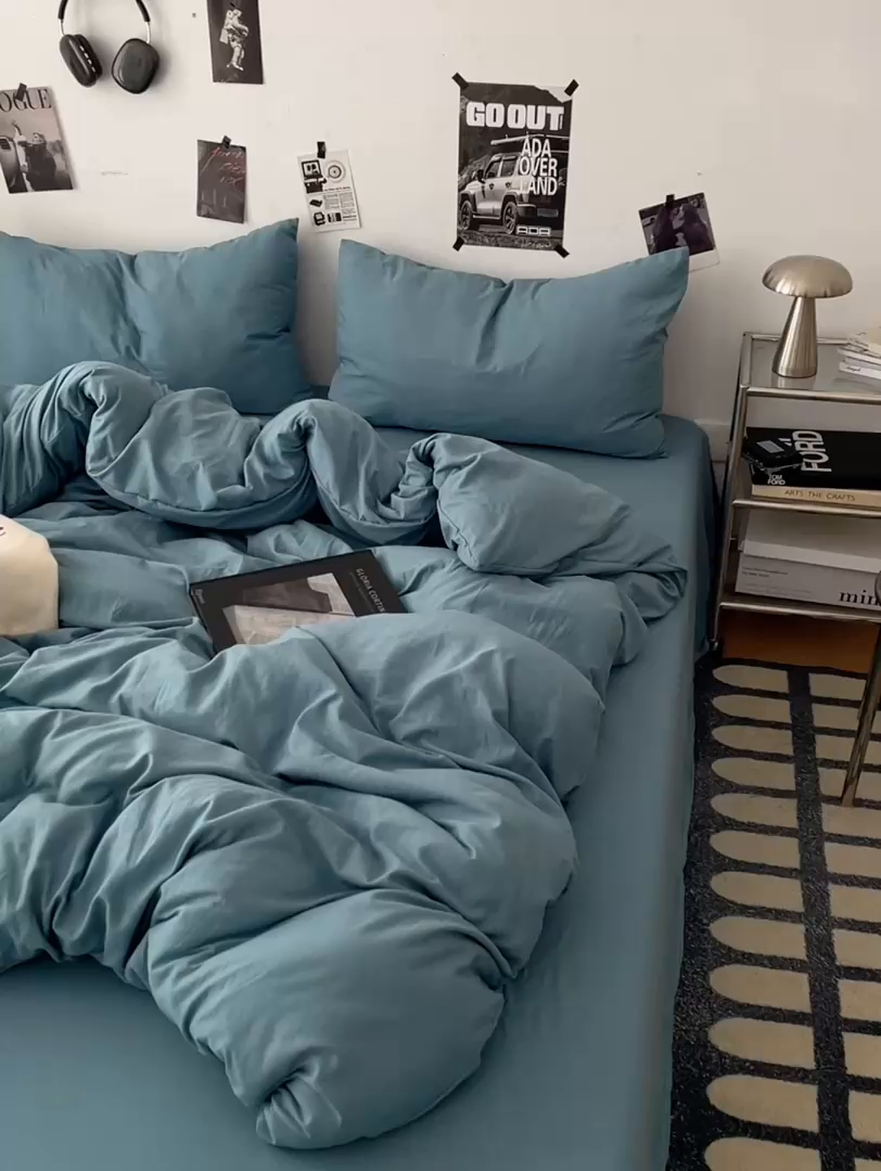 91家纺网 家纺一手货源 找家纺 优梦莱 2025新款糯糯抗菌棉四件套 雾霾蓝